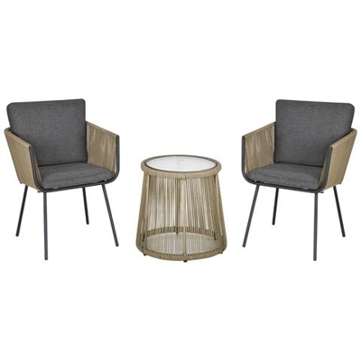 Set 2 Poltroncine Con Tavolino Da Esterno In Pe Rattan Cachi E Grigio