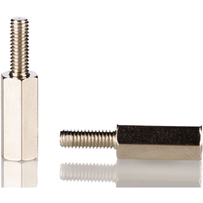 Distanziale filettato Esagonale Maschio/Femmina, in Ottone Nichelato, L. 15mm, filettatura M3 x M3 (Confezione da 50)