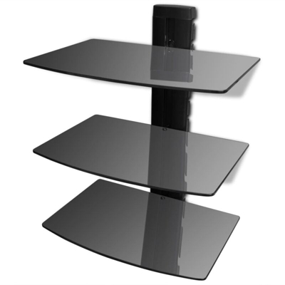 Supporto tv con 3 Mensole in Vetro Montaggio a muro parete per DVD console nero