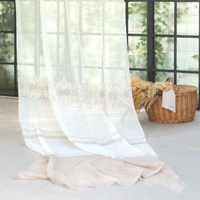 Tenda Lunga con Passanti stile Shabby Chic Elegante Panna Beige Blanc Mariclò