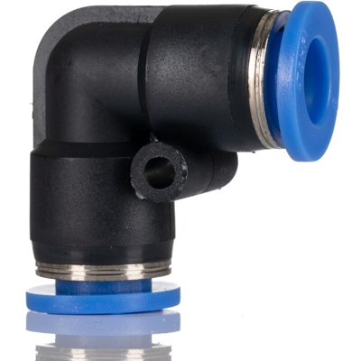 Raccordo a gomito tubo-tubo RS PRO, attacco A: A pressione 8 mm, attacco B: A pressione 8 mm, 10 bar max (Confezione da 10)