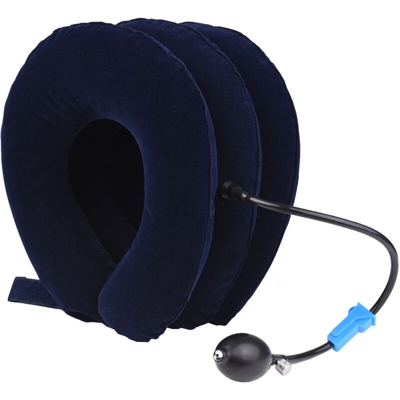 Massaggiatore cervicale blu, cuscino gonfiabile per il collo e cuscinetto per la trazione del collo (pulsante di metallo / pulsante di plastica