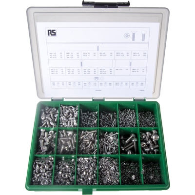 Kit viti e bulloni in Acciaio inox, filettatura M2, M2.5, M3, M4, M5, M6, Vite metrica, Piatta, Conica - Rs Pro