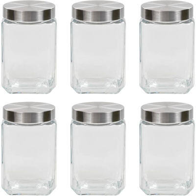 Barattoli in Vetro con Coperchio Argento 6 pz 1700 ml