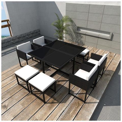 Set Tavolo E Sedie Per Esterni 21 Pz In Polirattan Leggero Nero