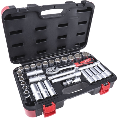 Set di bussole da 32 pezzi, Acciaio al cromo vanadio, guida Quadrato da 1/2 poll. - Rs Pro