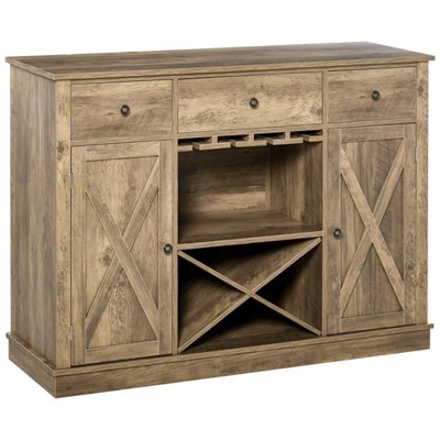 Mobile Credenza Per Cucina In Legno Con Portabottiglie E Appendi Calici