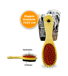 Bakaji - Spazzola per animali doppia funzione rastrella e pettina 7x23 cm Ovale in legno características