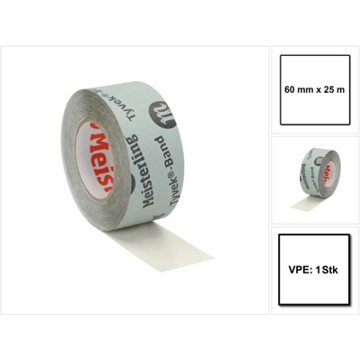 Nastro adesivo Tyvek 60 mm x 25 m ( 006300000210 ) - resistente agli strappi - Meisterling