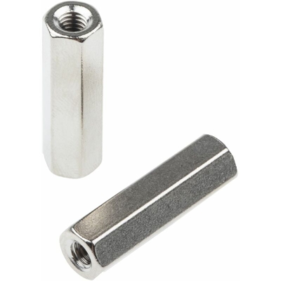 Rs Pro - Distanziale filettato Esagonale Femmina/Femmina, in Ottone Nichelato, L. 25mm, filettatura M4 x M4 (Confezione da 50)