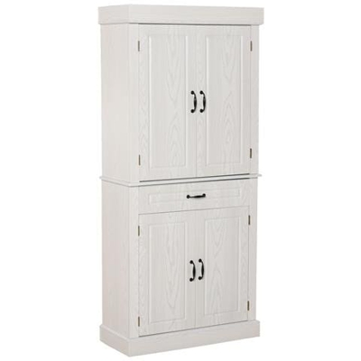 Credenza Cucina Con 2 Armadietti E Cassetto, Mobile Dispensa Stile Coloniale In Legno, 80x35x180cm Avorio