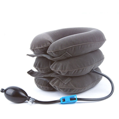 Massaggiatore per colonna vertebrale cervicale grigio, cuscino gonfiabile per il collo e cuscinetto di trazione per il collo (il pulsante di metallo