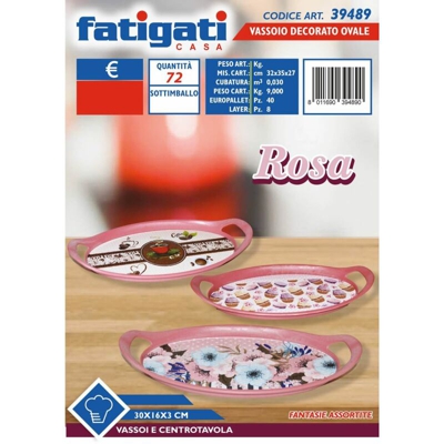 Vassoio Decorato Ovale Cm.30X16X3 Rosa