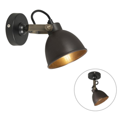 Applique Liko - rustico - Metallo - Nero/Oro - Tondo Max. 1 x Watt - Qazqa en oferta