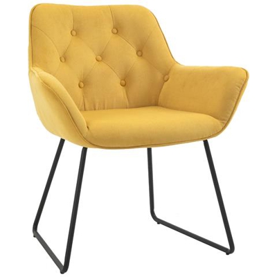 Poltroncina Imbottita Con Rivestimento Effetto Velluto E Base A Slitta Giallo