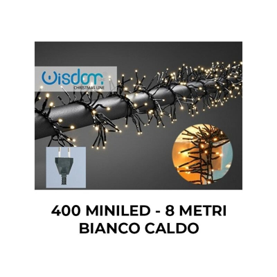 Catena di miniluci di Natale da 400 Miniled 8 metri Bianco Caldo