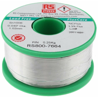 Lega saldante senza piombo Ø 1.01mm, punto fusione 228°C, 250g - Rs Pro