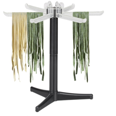 Stendi Pasta Fresca con 6 Bracci, Essiccatore Salvaspazio in Plastica, Tagliatelle e Spaghetti, Cucina, Nero