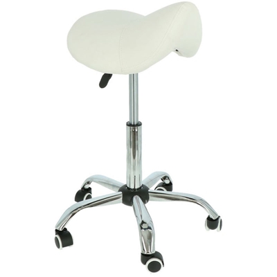 Sgabello a Sella per Parrucchiere e Salone Estetico Altezza Regolabile bianco