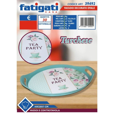 Vassoio Decorato Ovale Cm.44X28X7 Turchese