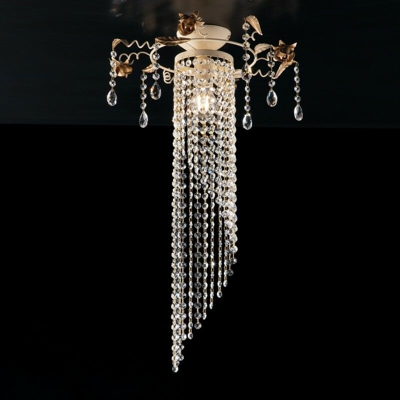 Plafoniera in ferro laccato avorio con decorazione decape e rifiniture oro 1 luce con strass