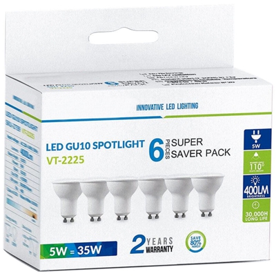 6 PZ Lampada Led GU10 5W 220V 110 Gradi Bianco Freddo 6400K Diffusore Opale SKU-2741