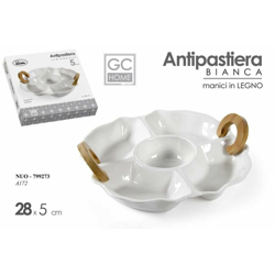 Antipastiera Ceramica 5 Scomp. Cm.28,5 Manici Legn en oferta