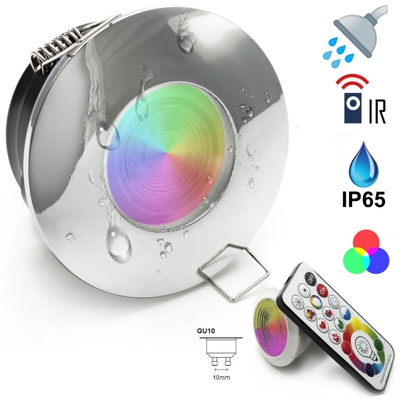 Faretto led box doccia 6W bagno turco cromoterapia IP65 GU10 lampada RGBW 6000K Colore Silver cromato