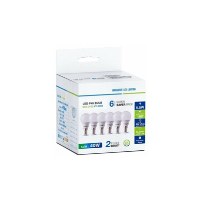 6 PZ Lampada A Led E14 P45 5,5W Bianco Caldo 2700K Forma Bulbo 180 Gradi 220V SKU-2733