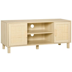 Mobile Porta Tv Con Vani Aperti E Ante In Rattan Color Legno 115x40x48cm en oferta