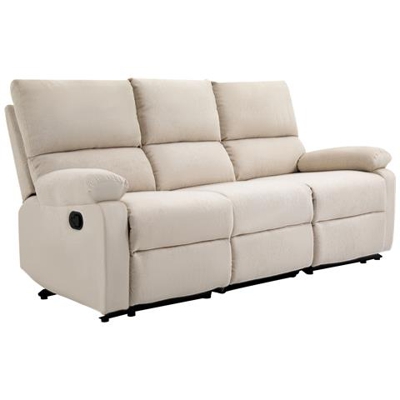 Divano 3 Posti Con 2 Sedute Reclinabili E Poggiapiedi Integrato, Rivestimento In Tessuto Beige