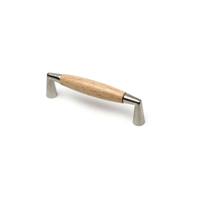 Maniglia stile contemporaneo, Faggio, Nichel Bisú Trasparente, 128mm interasse. Marchio REI