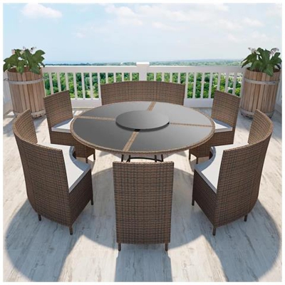 Set Da Pranzo Da Esterni 13 Pz In Polirattan 12 Persone Marrone