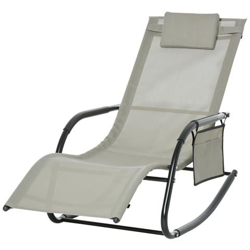 Lettino Sdraio A Dondolo Da Giardino Con Poggiatesta E Tasca Laterale Nero E Grigio en oferta