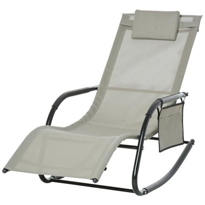 Lettino Sdraio A Dondolo Da Giardino Con Poggiatesta E Tasca Laterale Nero E Grigio