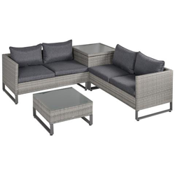 Set Mobili Da Giardino In Rattan Pe Con 2 Divani Angolari, Contenitore E Tavolino Con Cuscini Grigio en oferta
