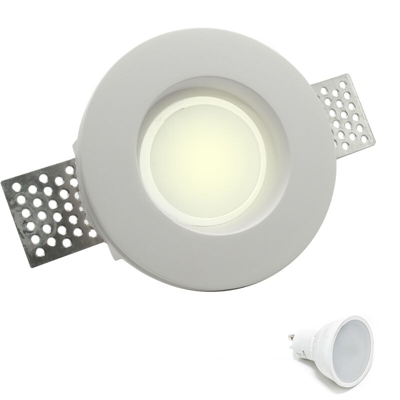 Planetitaly - Porta faretto tondo incasso scomparsa gesso lampada led 8W GU10 foro 10cm 220V Luce Bianco naturale