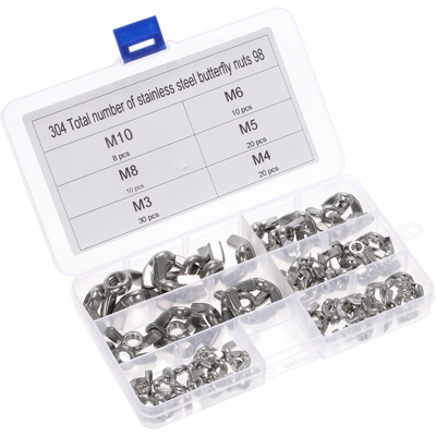 DIN315 98 pezzi M-3 M-4 M5 M6 M-8 M-10 304 set di combinazione di dadi ad alette in acciaio inossidabile