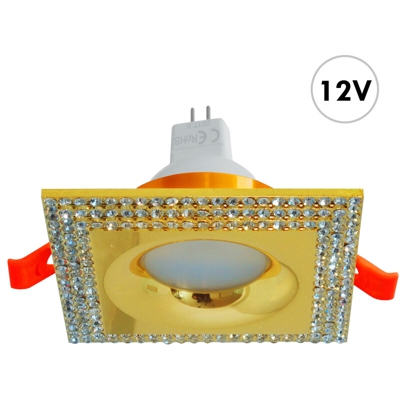 Zeitnet Inc. - Faretto quadrato oro cristalli incasso 65mm LED GU5.3 7W MR16 luce cucina barca Luce 6000K