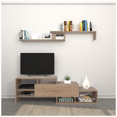 Mobile Porta Tv Fenice - Con Mensole, Ripiani - Da Salotto - Sonoma In Legno, 150 X 27 X 45 Cm