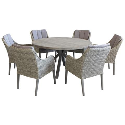 Ibex - Set Tavolo In Cementite E Alluminio Cm Ø 140 X 75 H Con 6 Sedute