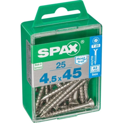 Set Di 25 Viti In Acciaio Inox Svasata Testa Torx Diam.4.5 Mm X Mm L.45 - Spax