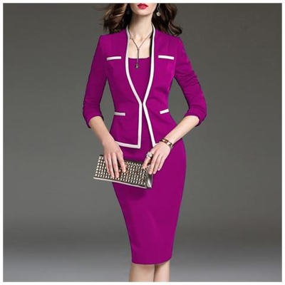 Vestito Da Donna E Gilet, Gonna Da Ufficio, Taglie Forti, Blazer [ rosa Rossa / 6xl]