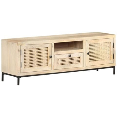 Mobile Porta Tv 120x30x40 Cm In Legno Massello Di Mango E Canna