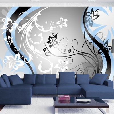 Fotomurale - Zig zag floreali (azzurro) - 200x140