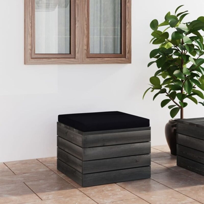 Pouf da Giardino su Pallet con Cuscino in Legno di Pino - Nero - Vidaxl