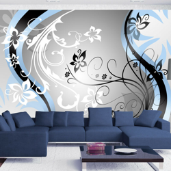 Fotomurale - Zig zag floreali (azzurro) - 250x175 precio