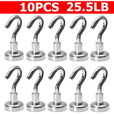 25.5LBs 10Pcs Ganci magnetici per appendere Gancio magnetico al neodimio forte per terre rare D20mm