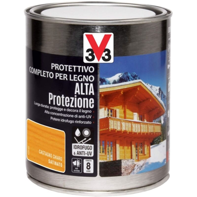 V33 Italia - Protettivo Completo Legno Alta Protezione Castano Chiaro 750 ml