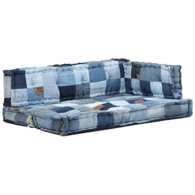 Set Cuscini Per Divano In Pallet 3 Pz Patchwork In Denim Blu
